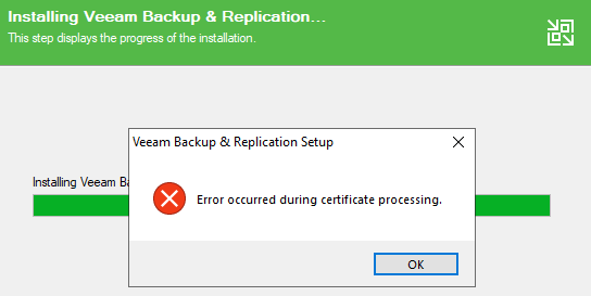 Veeam B&R - Error occured during certificate processing.